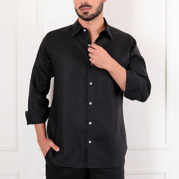 Pure Black Linen Shirt